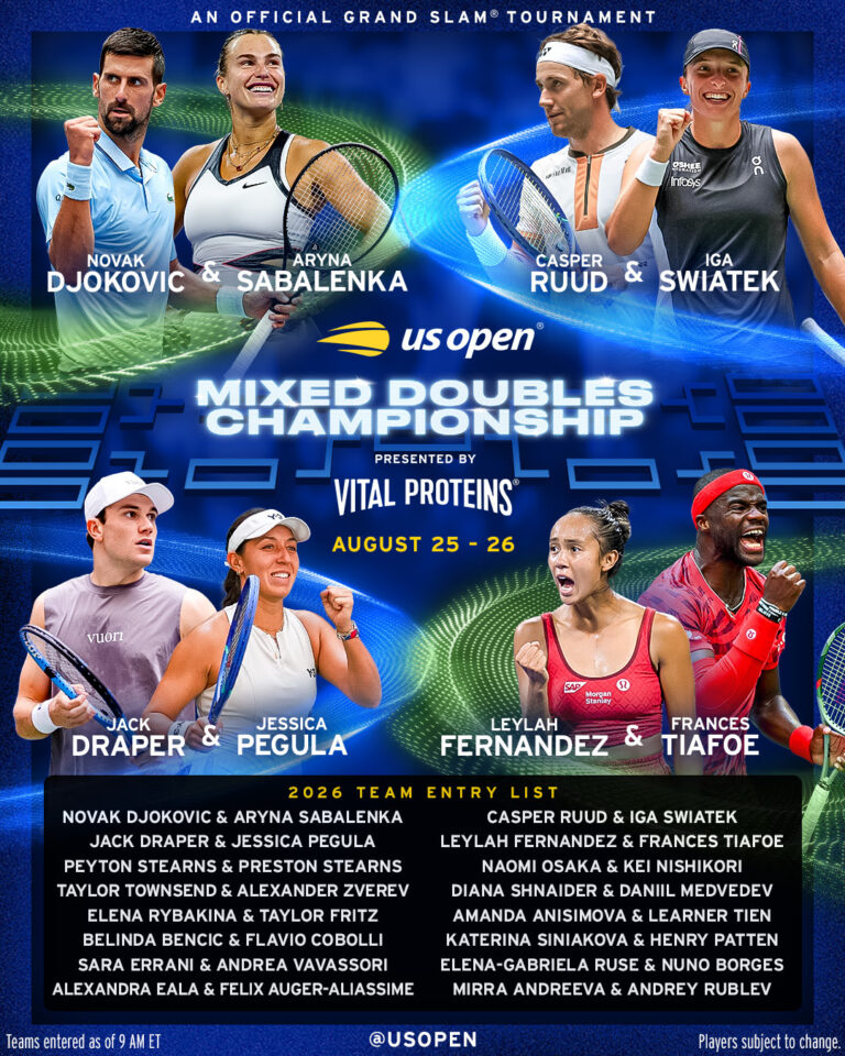 Star-Studded Teams Officially Entered Into 2026 U.S. Open Mixed Doubles Championship